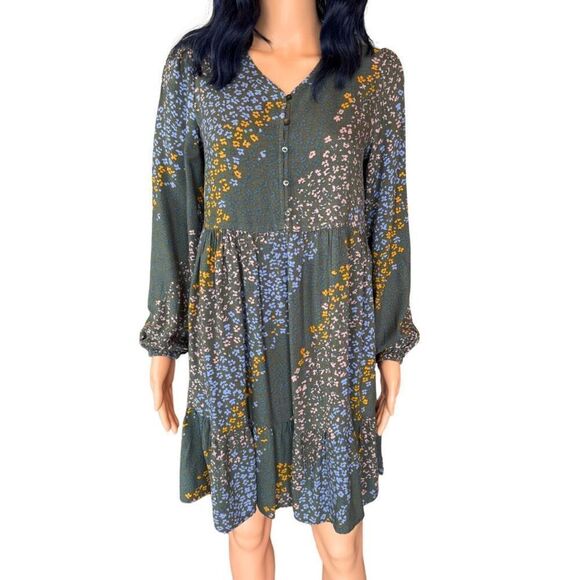 Treasure & Bond Girls Green Floral Tiered Long Sleeve Dress Size XL 14/16 - Picture 1 of 4